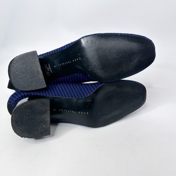 ZARA Trafaluc Sock Ankle Boots Size 6 Booties Blue Black Stripe Knit Block Heel - Picture 6 of 10